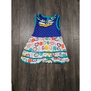 Matilda Jane Girls Blue Polka Dot Apple Print Tiered Sleeveless Dress Size 2 4 6
